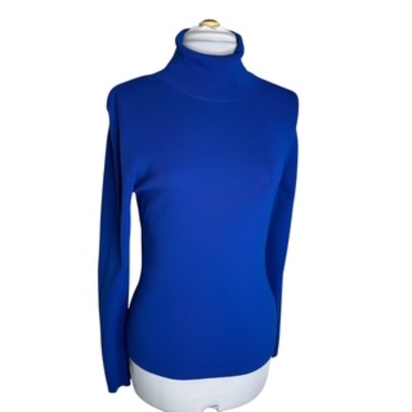 No Brand Label Royal Blue Fitted Long Sleeve Turtle Neck Size L - Picture 2 of 5